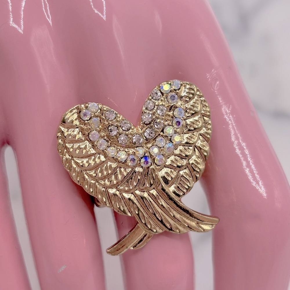 Angel Wings Heart Crystal Stretch Ring Jewelry